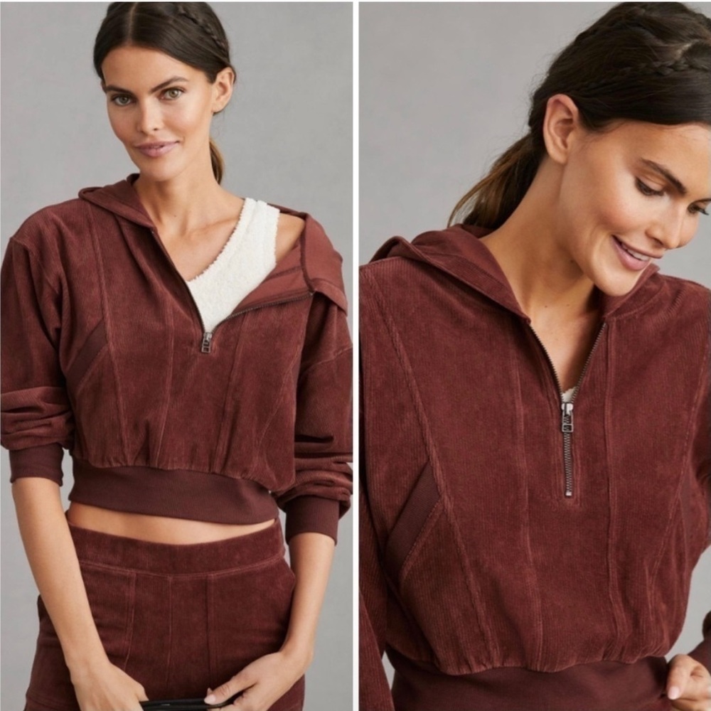 Anthropologie Daily Practice Velour Corduroy Cropped Hoodie